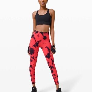 Lululemon Athletica Red and Black Tie-Dye Leggings Wunder train 2
